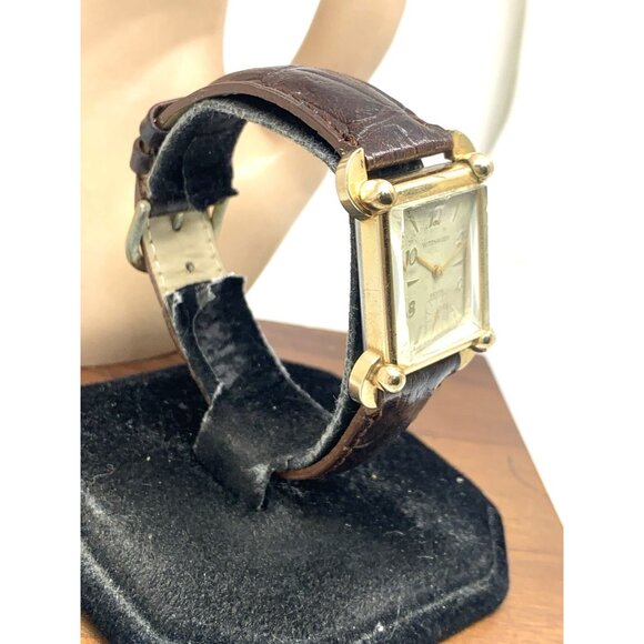 Wittnauer Revue Watch Swiss Mechanical Tank Vintage Gold Brown Leather Band 22mm - Picture 15 of 15